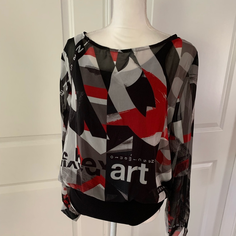 RINASCIMENTO Bodysuit with silky artistic print blouse - Picture 6 of 16